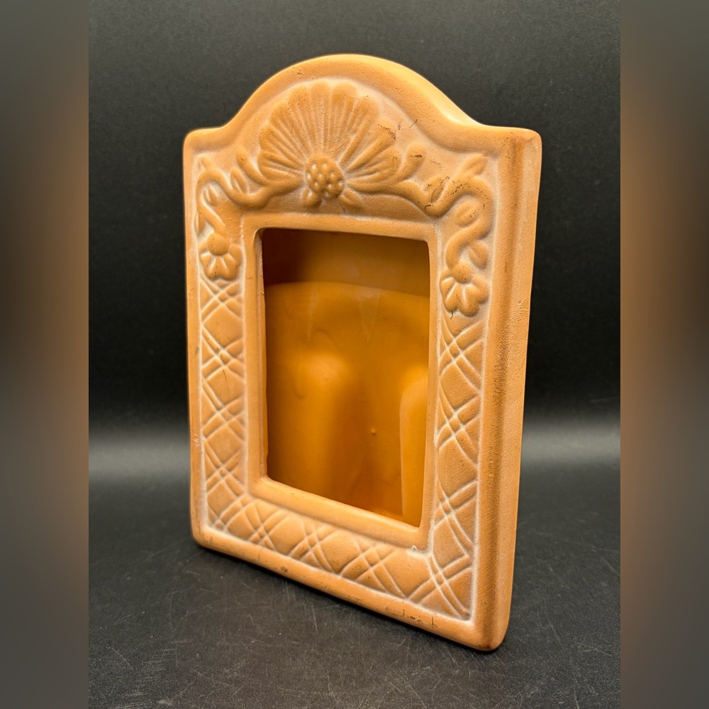 Vintage Terracotta Etched Pottery Floral Motif Picture Frame, Photo Display